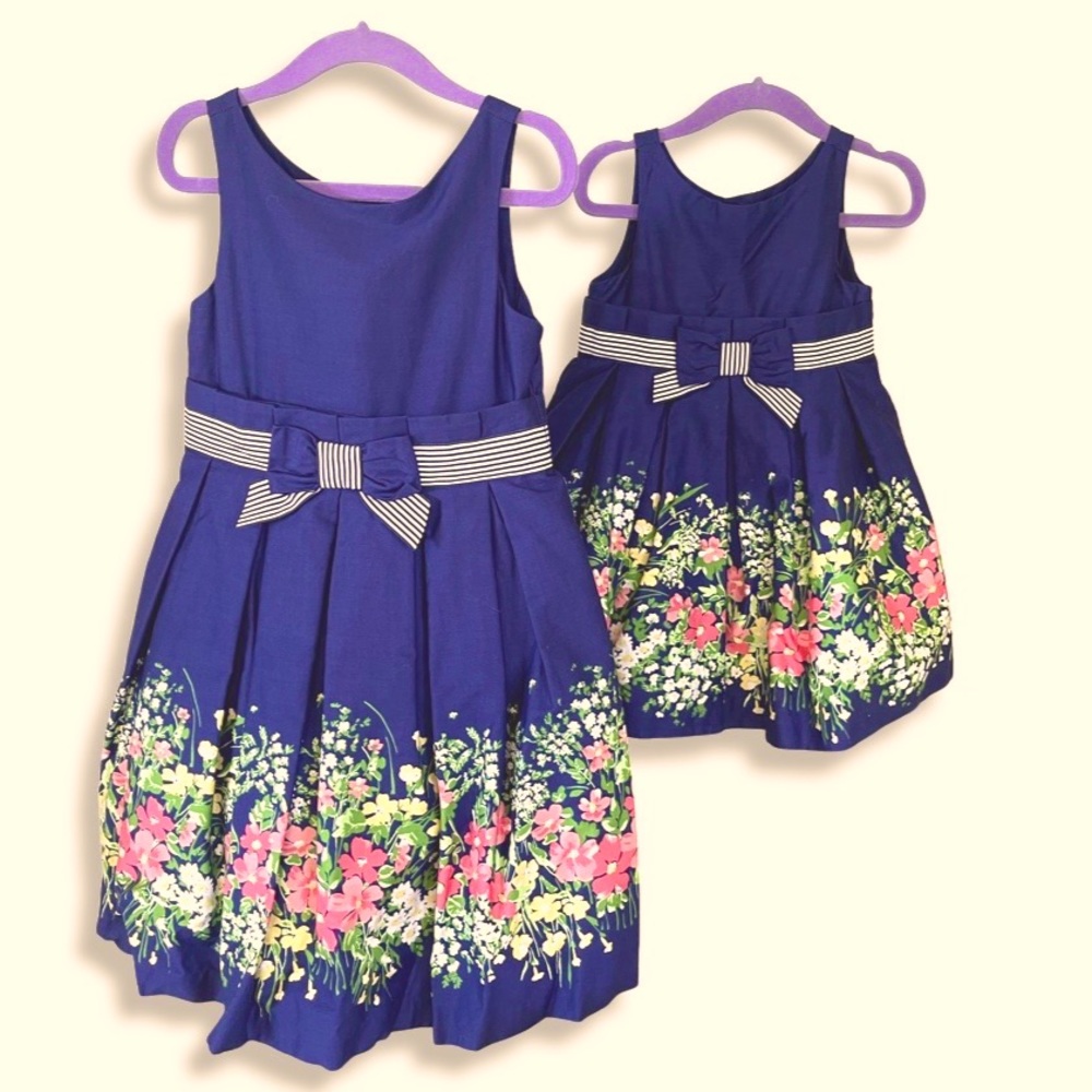 2 Matching Janie and Jack Easter Dresses “Enchanted Valley Floral Sateen Dress”